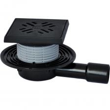 Трап с горизонтальным выпуском DN40/50, с корпусом из полипропилена, надставным элементом из полипропилена, с подрамником из чугуна, с сеткой для улавливания мусора.