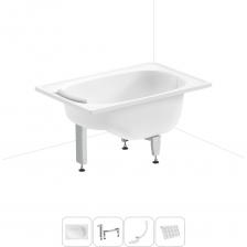 Комплексное предложение для обустройства ванной комнаты. ВАННА SANITANA BLB Стальная ванна Europa Mini с сиденьем 105*70 см толщиной 2,2 мм имеет трехслойную стекловидную эмаль двойного обжига. Поверхность чаши не подвержена истиранию, выцветанию и сохраняет равномерный белый цвет долгие годы. ПРОЧНЫЕ ОПОРЫ Ванна монтируется на ножки из оцинкованной стали с регулировкой по высоте и динамической нагрузкой до 300 кг. КОМПАКТНЫЙ СИФОН Слив-перелив Useful Extras с донным клапаном click-clack и съемной накладкой на перелив изготовлен из прочного полипропилена. Функция верхней очистки позволяет с легкостью устранять возможные засоры, а плоский гидрозатвор служит барьером для неприятных канализационных газов. ПОДГОЛОВНИК НА САМОКЛЕЯЩЕЙСЯ ЛЕНТЕ Гелевый подголовник мгновенно адаптируется к изгибам тела и равномерно распределяет нагрузку в шейно-воротниковой зоне. Поверхность изделия не впитывает влагу и запахи.