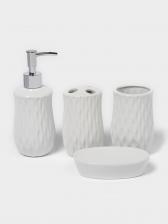 Набор аксессуаров для ванной комнаты Доляна «Течение», 4 предмета, дозатор 350 мл, мыльница, два стакана 300 мл, белый