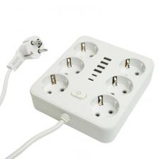 Удлинитель 6-местный c/з 3x1 мм2, 3 м, 250В, 10А, 4USB+2Type-C 2,4А, серия Home, белый STEKKER HM09-66-02, цена за 1 шт.