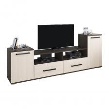 Тумба ТВ Парус-2 Выдвижные ящики установлены на роликовых направляющих Максимальная распределенная нагрузка на верхнюю крышку тумбы — не более 15 кг Тумба устанавливается как отдельно стоящая Материал: ЛДСП. Paзмеры: 750х2000х375