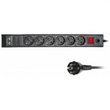 Сетевой фильтр Buro BU-SP1.8_USB_2A-B 1.8 м, 6 розеток, черный
