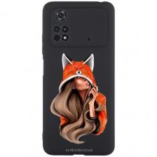 Черный силиконовый чехол MustHaveCase для Poco M4 Pro 4G Foxy Girl/ Лисичка для Поко М4 Про 4G
