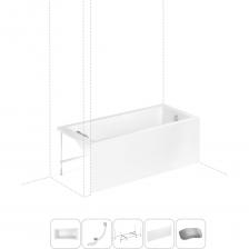 Прямоугольная акриловая ванна Catani производится с лево- или правосторонним разворотом в размерах 160 и 170 см по длине, имеет увеличенную ширину – 80 см. Тонкие линии лицевой и торцевой стенок визуально облегчают конструкцию, а широкий бортик вдоль стенки позволяет разместить предметы гигиены или же установить встраиваемый смеситель. Глубина изделия отлично подходит для купания детей, принятия ванны и душа взрослыми. Основа ванн из литьевого акрила — жесткий 4 мм лист полиметилметакрилата (ПММА), который помещают в вакуум-формовочное оборудование и под большим давлением заполняют матрицу будущей ванны. Для максимальной прочности конструкции по всему основанию купели закладывается усиленная плита ДСтП, а внешняя сторона покрывается смесью полимера с отвердителем и ровингом. После отверждения в ванне высверливают отверстия для слива-перелива. Сифон-автомат Useful Extras от Wellsee изготовлен из полипропилена высокой термической стойкости и прочности, неуязвим к воздействию агрессивных химических средств. Самоочищающаяся форма и изгибы сифона препятствуют скоплению грязи внутри обвязки и поддерживают высокую пропускную способность — 50 л/мин. Конструкция ванны предполагает установку на поперечные ножки или усиленный металлический каркас с максимальной нагрузкой до 500 кг и предусматривает дополнительную фиксацию к стене. Наличие регулировок на каждой ножке и распорках обеспечивает удобство установки на различных поверхностях.