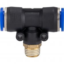 Фитинг цанговый ARMA T-образный используется для соединения пневмотрубок разного диаметра. Данный пневмофитинг изготовлен из конструкционного пластика PBT(Полибутилентерефталат), что делает его прочнее, а так же увеличивает срок службы, по сравнению с аналогами из обычного ПВХ пластика. Внутри имеет резиновые уплотнительные кольца из NBR (Бутадиен-Нитрильный Каучук), которые не рассыхаются со временем и увеличивают плотность прилегания трубки. Цанговое соединение исполнено с зубцами из нержавеющей стали, что позволяет разъединять и соединять фитинг с трубкой большее количество раз, даже после длительного использования. Фитинг цанговый ARMA T-образный 12-1/4"M-12 мм используется для соединения пневмотрубок из различных материалов.Характеристики:Внешний диаметр: 12 ммВходная резьба: 1/4"MМатериал: PBT-пластик, никелированная латуньРабочее давление: 10 барМаксимальное давление: 14 барРабочая температура от -20 °C до +60 °C