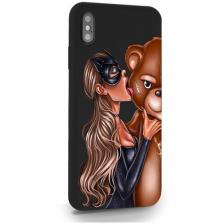 Черный силиконовый чехол MustHaveCase для iPhone XS Max Кошечка и мишка для Айфон 10С Макс