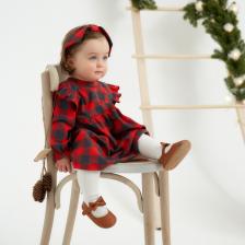 Платье для девочки и повязка «Крошка Я. Клеточка», рост 68-74 см, красное