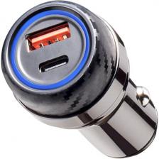 Автомобильное зарядное устройство USB-A + USB-C, PD, QC 3.0, 52W, металл, графит (11213)