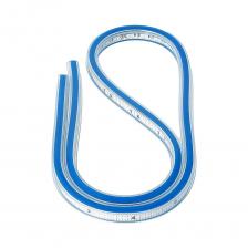 Лекало выполнено из пластика. Изделие удобно в работе, поскольку принимает любую форму для черчения кривых и фиксируется в нужном положении. Для удобства использования лекало имеет две шкалы.