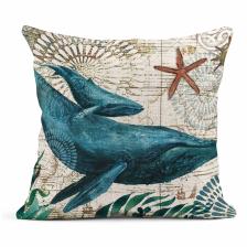 Льняная наволочка для подушки Sea Life Whale Octopus Returned Seahorse 50x50 см