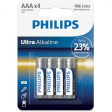 Батарейка Philips Ultra Alkaline, щелочная, 4 AAA, в блистере (LR03E4B/97)