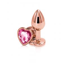 Алюминиевая анальная пробка Kanikule Pink Heart с розовым кристаллом в форме сердца, 8,4 см х 4 см, розовое золото, Large