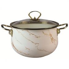 Кастрюля Marusya R-22240 4 л, эмалированная, стеклянная крышка, ручка золото, кремовый мрамор