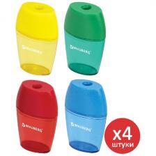 Точилка с контейнером Brauberg Diamond, комплект 4 штуки, пластиковая (880770)