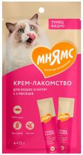 Крем-лакомство для кошек Мнямс с тунцом Кацуо 15г*4шт