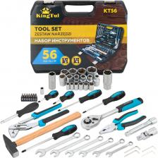 Набор инструментов KingTul на 56 предметов — это профессиональный комплект, разработанный для выполнения различных ремонтных и монтажных работ. Он включает все необходимое для эффективной работы как в домашних условиях, так и в профессиональной среде.Размеры головок и ключей1/2 дюйма: Для более тяжелых задач.1/4 дюйма: Для точной работы.Материал инструментовГоловки и стержни изготовлены из хромванадиевой стали (Cr-V), что обеспечивает повышенную прочность и устойчивость к износу.Состав набораГоловки и трещоточные ключи: Различные размеры для работы с болтами и гайками.Отвертки: Плоские, крестовые и специальные для крепежа разных типов.Плоскогубцы: Многофункциональные пассатижи для захвата, сгибания и резки.Удлинители и адаптеры: Для доступа к труднодоступным местам.Т-образные ключи: Для работы под углом или в ограниченном пространстве.Биты и битодержатель: Для работы с саморезами и винтами.Высокое качество: Инструменты изготовлены из хромванадиевой стали CrV, что гарантирует удобство и надежность.Удобство хранения: Компактный кейс с отделениями для каждого инструмента защищает их от повреждений.Мобильность: Легко брать с собой благодаря компактному размеру и прочному кейсу.ПрименениеДля дома: Работа с мебелью, электроникой, бытовой техникой, регулировка дверных петелей и другие мелкие ремонты.Для автомобиля: Диагностика и обслуживание, замена деталей, работы с болтами и гайками.На производстве: Профессиональное использование при сборке и ремонте оборудования.Рекомендации по использованиюПеред началом работы выберите инструмент соответствующего размера и типа.Храните набор в сухом месте, чтобы предотвратить коррозию металлических частей.После использования протирайте инструменты сухой тряпкой и помещайте их в кейс для хранения.Приобретите набор инструментов KingTul — и всегда будьте готовы к любому ремонту! Этот комплект обеспечит надежность и удобство в работе, делая ваши проекты более эффективными.