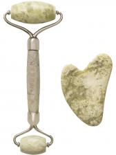 Набор: роллер-массажер для лица PREMIUM + СЕРДЦЕ из нефрита, мраморный рисунок, MARBELLA
