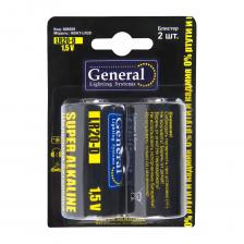 Батарейка General Lighting Systems GBAT-LR20 D щелочная, 2шт в блистере, 12шт в упаковке 800569