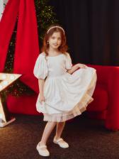 Платье нарядное для девочки MINAKU: PartyDress с рукавами, цвет молочный, рост 98-104 см