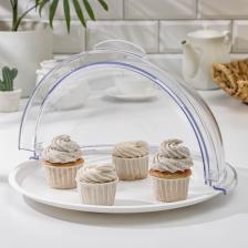 Блюдо для кондитерских изделий с крышкой Альтернатива, пластик, 39x38x22 см, белый/прозрачный