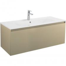 База подвесная с одним выкатным ящиком, направляющие скрытого монтажа, с доводчиками. Покрытие корпуса и фасадов МФД, эмаль Комплектуется керамической раковиной арт.AM7117-100 Раковина приобретается отдельно