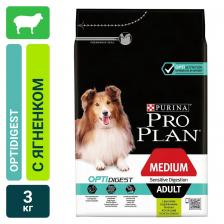 Сухой корм для собак Pro Plan Optidigest Medium Adult Sensitive Digestion для средних пород для улучшения пищеварения с ягненком 3кг