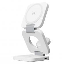 Беспроводное зарядное устройство Magssory Flex 3 в 1 для Apple, MagSafe, с магнитами, белое (WCH013)