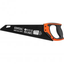 Ножовка по дереву используется при продольном и поперечном пилении древесины и ПВХ. Зубья: каленые, с трехгранной заточкой Полотно: инструментальная углеродистая сталь 65Mn Покрытие полотна: тефлоновое Рукоятка: двухкомпонентная, изготовлена из ударопрочного обрезиненного пластика, крепится тремя винтами к полотну