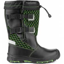 Сапоги PROSAFE изготовлены из натуральной кожи в комбинации с текстилем.Мембранный материал обеспечивает комфортный микроклимат внутри обуви.Подкладка и вкладная стелька выполнена из шерстяного меха (шерсть- 70%, плотность 900 гр).Голенище регулируется по ширине за счет мягкого клапана и фиксируется на ноге с помощью двух застежек и эластичного шнурка с фиксатором в верхей части. Светоотражающие элементы в пяточной и боковой части.Подошва- двухслойная, литьевого метода крепления.Промежуточный слой изготовлен из ПУ с внутренней амортизирующей вставкой в пяточной части подошвы,Ходовой слой изготовлен из износостойкого, термостойкого нитрила, обеспечивающего отличное сцепление с любой поверхностью.Композитный подносок, ударной прочностью 200Дж, обеспечивает защиту пальцев стопы.Глубина протектора составляет 5 мм. Сапоги не содержат металлических деталей.Защищают от статического электричества.