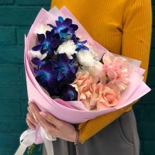 Букет живых цветов ЦВЕТЫ МИШКИ Букет из орхидеи (дендробиума) и хризантемы