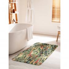 Коврик для ванной противоскользящий станет ярким акцентом для создания домашнего уюта в интерьере вашей ванной комнаты.Половик для ванной, душевой и туалета выполнен из мягкого и приятного материала велсофт (100% полиэстер) с тонкой прослойкой из поролона. Велсофт - мягкий ворс, который обеспечивает комфортное прикосновение при хождении босиком.Основание изделия изготовлено из нетканого материала с антискользящим покрытием, что предотвращает его скольжение по плитке и кафелю.Края прямоугольного коврика надежно обработаны, не распушатся (не деформируется) во время эксплуатации.Быстро высыхает и не теряет своих свойств при длительном контакте с влагой. Аксессуар для ванной мгновенно впитывает влагу, быстро сохнет и не линяет.Универсальное изделие подходит для использования в бассейне, сауне, спальне в качестве прикроватного коврика и как коврик для детей.Уход: стирать при температуре 30-40 градусов, выбирая деликатный режим стирки и отжим не более 800 оборотов. НЕ ОТБЕЛИВАТЬ!В комплект к коврику вы можете подобрать шторку для ванной под брендом JoyArty. Яркость рисунка может отличаться от изображения на сайте. Допустимо отклонение в размерах +- 5 см.