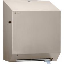 Автоматическое устройство для выдачи бумажных полотенец со встроенным ножом. Вместимость: диаметр рулона до 19 см Для бумажных полотенец в рулонах с адаптером, которые устанавливаются горизонтально. Контроль наличия полотенец через окошки по бокам. Возможность регулировки длины выдаваемых полотенец.