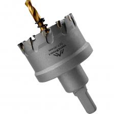 Коронка твердосплавная VERTEXTOOLS PROFI предназначена для сверления отверстий в черных и цветных металлах, пластике и прочих материалах. Коронка подходит для профессионального применения.Корпус изготовлен из углеродистой стали, а режущая часть - из твердого сплава карбид-вольфрама. Твердосплавные зубья выдерживают повышенные нагрузки, что расширяет спектр обрабатываемых материалов.Уникальная конструкция и применение высокотехнологичного способа сварки обеспечивает высокий ресурс коронки.Режущие пластины твердостью 91-92 HRC и центрирующее сверло из быстрорежущей легированной стали гарантируют высокую скорость и качество сверления. надежная фиксации коронки без прокручивания.