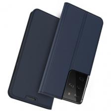 Чехол-книжка MyPads для Samsung Galaxy S21 Ultra водоотталкивающий с мульти-подставкой на жесткой металлической основе синий