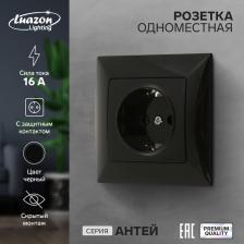 Розетка одноместная Luazon Lighting "Антей", 16 А, скрытая, с з/к, черная