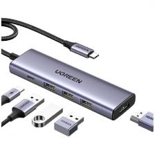 Док-станция Ugreen CM511, USB-C - HDMI 4K при 30 Гц, 3хUSB 3.0 A, PD, Power Converter, 100 Вт, серый космос (15596)