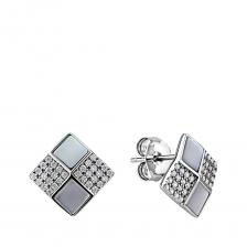 Серебряные серьги с перламутром и фианитами с родированием