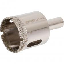 Сверло алмазное предназначено для сверления стекла, кафеля, керамической плитки, изделий из керамики и гранита 1-3 категории жесткости. Сверла не имеют направляющее сверло. Не предназначены для работы в ударном режиме и без охлаждения водой. Необходимо ограничивать скорость подачи и частоту оборотов во избежание перегрева коронки. Для работы лучше всего использовать аккумуляторную дрель или шуруповерт, имеющий высокий крутящий момент в сочетании с невысокими оборотами. Внимание, изображение товара может отличаться от реального! Верные параметры указаны в технических характеристиках товара.