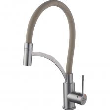 A54033 смеситель для кухни с фиксатором излива, H=406 мм сатин/бежевый сталь SUS304 картридж D=35 мм силиконовый гибкий излив H=202 мм, бежевый гибкая подводка: 450 мм в комплекте крепёж: гайка Предназначен для подачи и смешения холодной и горячей воды, поступающей из централизованных или местных систем холодного и горячего водоснабжения. Не предназначен для смешивания других иных жидкостей. Продукция торговой марки FASHUN соответствует общеевропейским стандартам (CE), американским стандартам (UL), международным стандартам качества (ISO). Продукция, товарный знак, упаковка, маркировка защищены патентным правом, имеют сертификаты качества.