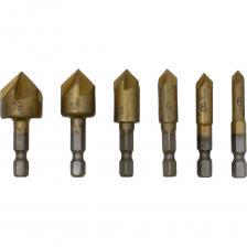 Набор зенкеров и сверл ZS-1 — это высококачественный инструмент, предназначенный для сверления, снятия фаски и зенкования отверстий в различных материалах, таких как металл, дерево и пластик. В комплект входят 6 насадок, каждая из которых выполнена из высокоуглеродистой стали (HSS) с титановым покрытием, что обеспечивает долговечность и устойчивость к износу.