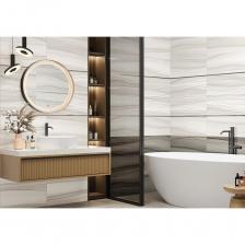 Существует множество коллекций плитки с разными видами мрамора, но текстура палисандра в коллекции Treise выразительна и необычна. Мягкие волны с переходами одного тона в другой создают оригинальный узор на плитке. Дополняют коллекцию декоры с блестящим глиттером и зеркальными тонкими линиями люстра в виде пересекающихся волн, которые стыкуются и превращаются в бесконечный узор. Такой декор позволит создать множество вариантов раскладки этой плитки в интерьере. А дополнить образ идеального пространства помогут керамические бордюры 13x600 мм в платиновом цвете и керамический гранит 200x900 мм в тон коллекции.