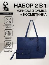 Сумка-шопер женская на кнопке, с монетницей, размер 35x10x28 см, синий