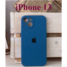 Чехол ЭКОLАЙН, для iPhone 13, силикон/ABS-пластик, защита камеры, soft touch, цвет синий деним