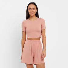 Комплект женский (футболка, шорты) MINAKU: Home collection цвет тёмно-бежевый, размер 48