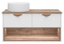 Тумба под раковину подвесная Brevita Bergen 105 с подсветкой белый матовый, светлое дерево белый, дуб галифакс олово