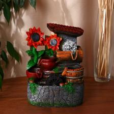 Фонтан настольный «Подсолнухи у каменного забора», 18x14x26 см, с подсветкой