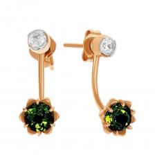 Золотые серьги с кварцем и фианитами с родированием