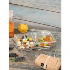 Менажница стеклянная квадратная с крышкой на подставке