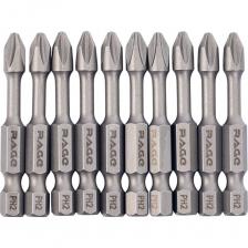 Набор торсионных бит S2 PH2 x 50 мм 10шт. RAGE Биты изготовлены из высокопрочной легированной стали S2, которая способна выдерживать продолжительные нагрузки. Биты проходят прочную закалку. Биты торсионные применяются для монтажных работ. Шестигранный хвостовик 1/4'' позволяет устанавливать биты как в зажимной патрон электроинструмента, так и в патрон типа HEX. Торсионные биты очень эффективны при работе с ударными шуруповертами. Торсионный тип очень хорошо справляется с тангенциальным ударом (удар по касательной) при вращении. Так же торсионные биты хорошо справляются с закручиванием крепежа в особо твердые материалы - при жестком завинчивании (резкая остановка самореза при достижении шляпкой материала, например металла) часть нагрузки принимает на себя скручивающийся торсион, тем самым сохраняя шлицы. Характеристики:Длина (мм): 50Тип шлица: PH2 (6 мм)Тип хвостовика: 1/4'' HEXМатериал: легированная сталь S2Покрытие: нетТвердость (HRC): 58-62Совместимость: шуруповертПрименение: для использования в различных монтажных работах, включая сборку мебели, монтаж стеллажей, крепление гипсокартона и многое другоеКоличество в упаковке (шт): 10