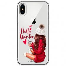 Чехол на Apple iPhone X / Айфон X с принтом Hello winter, прозрачный